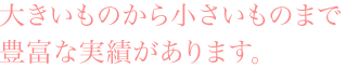 大きいものから小さいものまで豊富な実績があります。